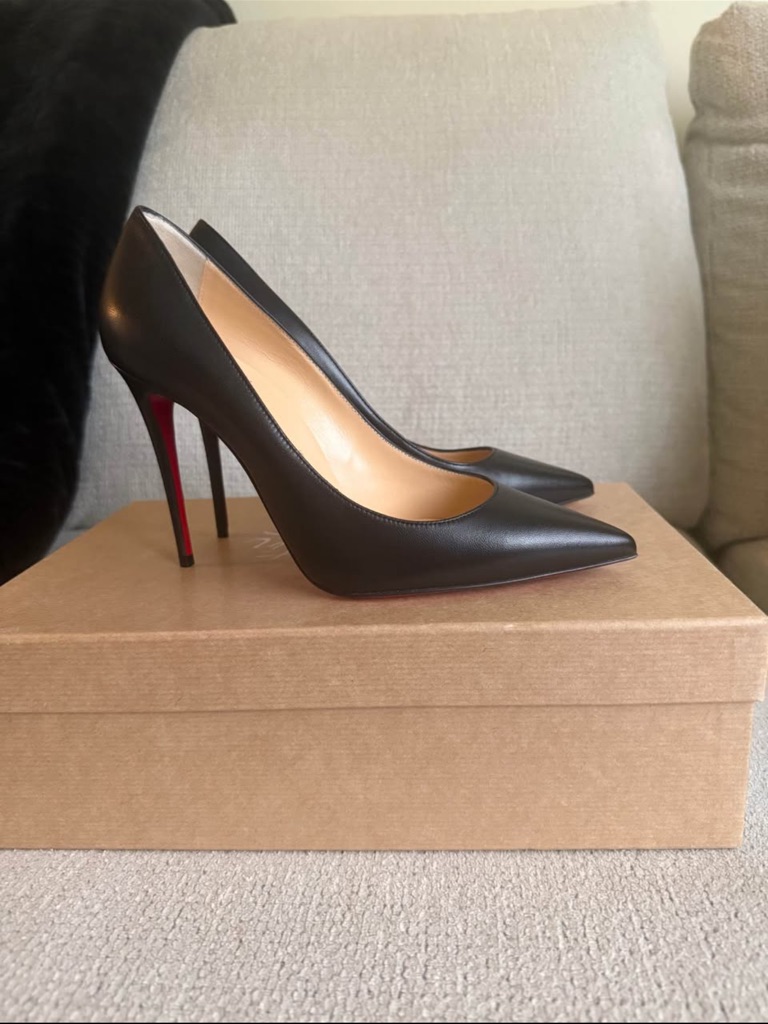 Christian Louboutin Black Leather Pointed-Toe Stiletto Pumps With Red Sole